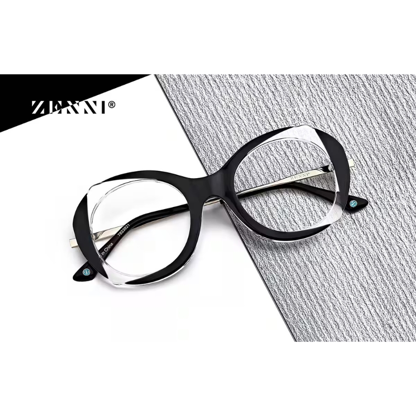 Black and transparent round eyeglasses by ZENNI, model number 7803521.