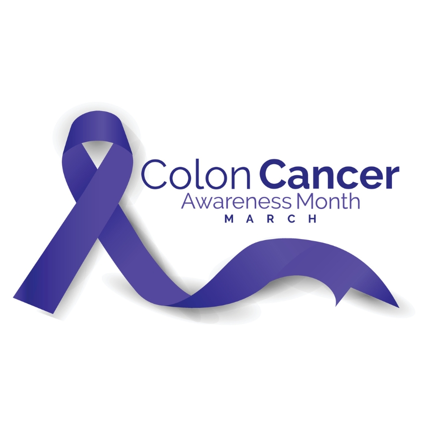 Colon Cancer Awareness Month March. Purple ribbon symbolizing awareness.