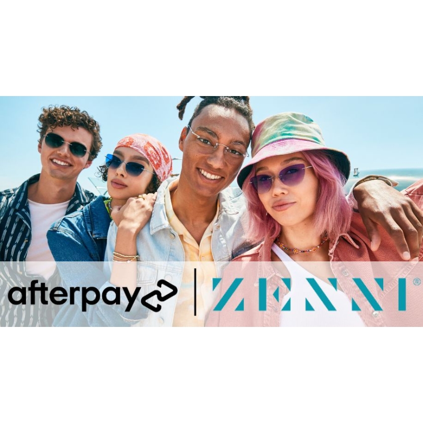 Afterpay | Zenni. Four people wearing sunglasses smile at the camera.