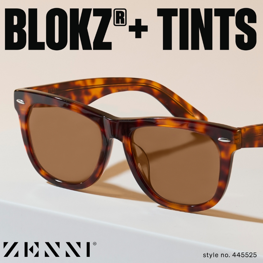 BLOKZ® + TINTS sunglasses by Zenni, tortoiseshell frame, brown lenses. Style no. 445525.