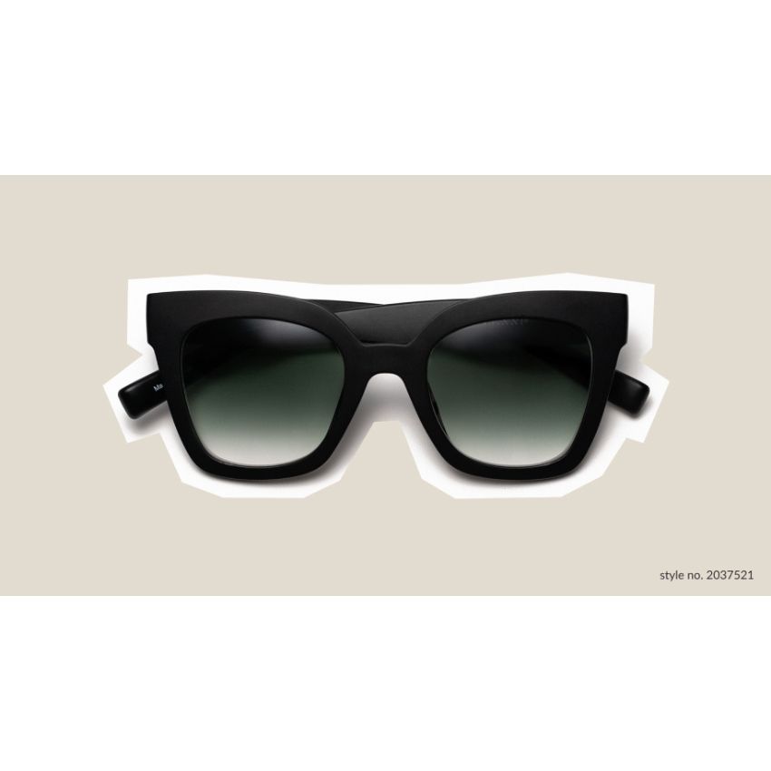 Black square-framed sunglasses with dark lenses; style no. 2037521.