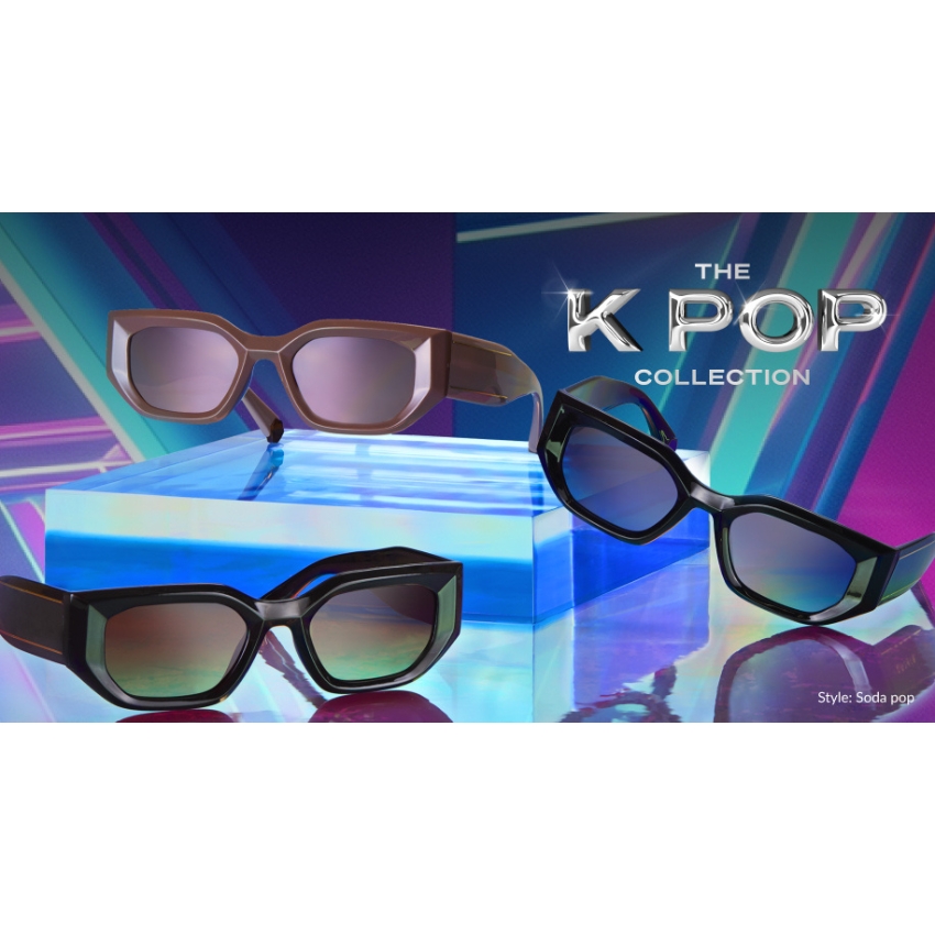 The K Pop Collection sunglasses on reflective surfaces. Style: Soda pop.