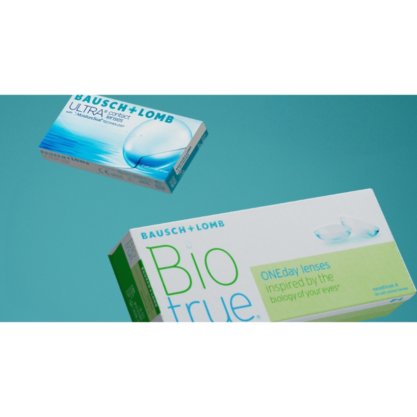 Bausch + Lomb Biotrue ONEday lenses and ULTRA contact lenses.