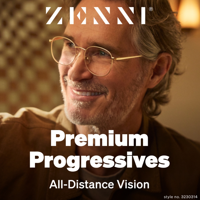 Zenni Premium Progressives glasses, All-Distance Vision, style no. 3230314.