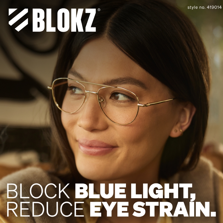 BLOKZ glasses. Block blue light, reduce eye strain. Style no. 419014.