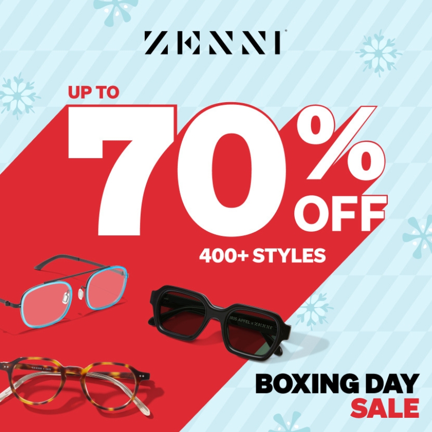 Zenni Boxing Day Sale. Up to 70% off, 400+ styles.