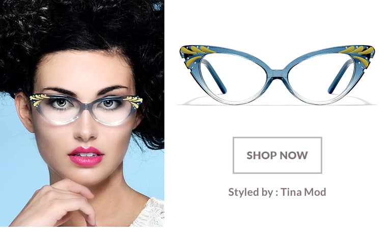 Model styled by Tina Mod wearing white browline glasses #195430.