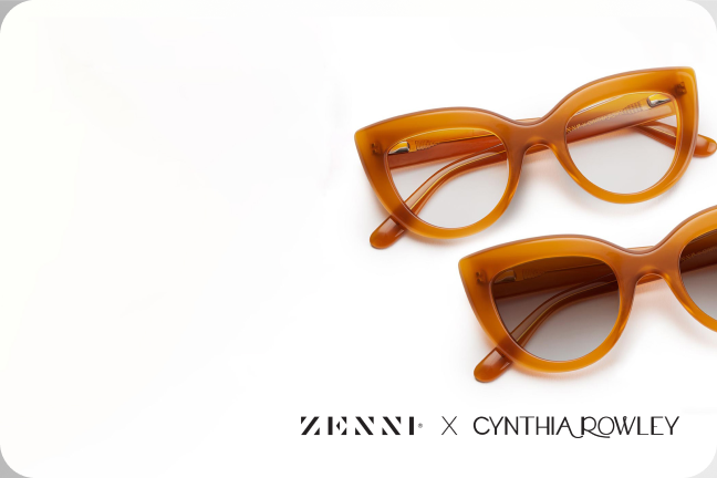 Image of 2 pairs of orange glasses in Zenni x Cynthia Rowley Eyewear collection.