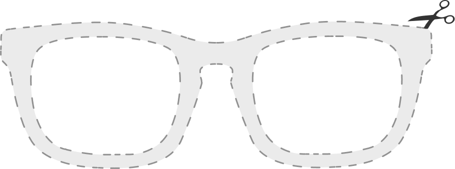 Image of an icon of glasses, with a pair of scissors cutting along the edges.