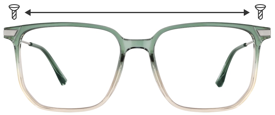 Image of a pair of zenni glasses with a line above them with two outward-facing arrows.