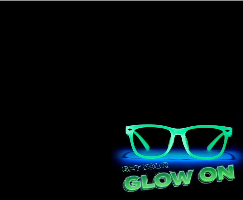 Get your glow on. Image of Zenni’s glow in the dark glasses.